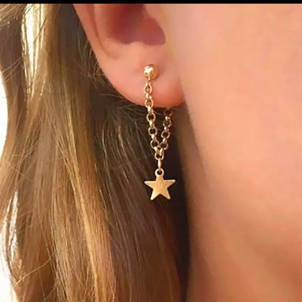 - Simple Five-pointed Star Earrings Goldtone
